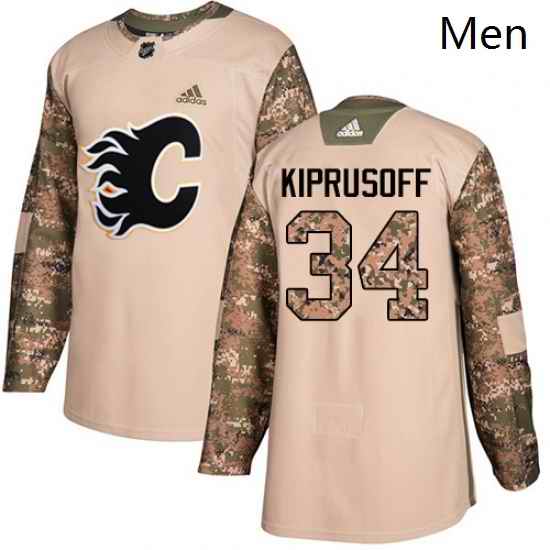 Mens Adidas Calgary Flames 34 Miikka Kiprusoff Authentic Camo Veterans Day Practice NHL Jersey